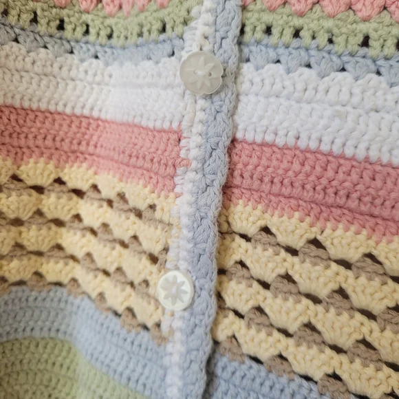 Vintage Crochet Cardigan Cottagecore Granny Chic Pastel 14P XXL - Picture 6 of 15